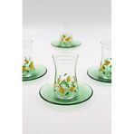 RAKLE Bodrum Premium Çay Seti Koleksiyonu - Şeffaf/Yeşil Kristal Cam - 12 Parça 170cc Bardak ve Tabak - Özel Tasarım Set - Çay Servisi