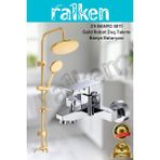 Ralken 2'li Gold Banyo Batarya Duş Seti; Gold (Altın) Robot Duş Seti ve Kare Krom Banyo Bataryası - Yağmurlama Tepe Duş Takımı
