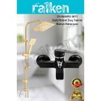 Ralken 2'li Gold Banyo Batarya Duş Seti; Gold (Altın) Robot Duş Seti ve Kare Siyah Banyo Bataryası - Yağmurlama Tepe Duş Takımı