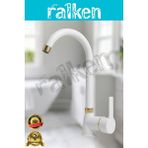 Ralken Kalın Gövde Mutfak Bataryası Delta Eviye Musluğu Beyaz Gold(Altın) Eviye Bataryası - %100 Pirinç Hammadde, Paslanmaz, Ağır Gövde, Elektrostatik Boya, 360 Hareketli Boru - Beyaz - Altın
