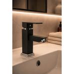 Ralken Siyah Kare Lavabo Bataryası | %100 Pirinç | Kare Tip Gövde | Çift Su Girişli | Aç - Kapa | %100 Pirinç Ağır Gövde | Modern Lüx Sabit Lavabo Musluğu