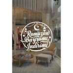 Ramazan Bayramı İndirimi Cam Vitrin Sticker, Bayram Kampanyası Mağaza Vitrin Stickerı, Beyaz, 50x46 cm