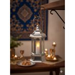 Ramazan Ledli Dekoratif Fener Parlak Gümüş Renk 10 cm Masa ve Raf Süsü