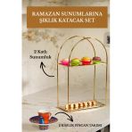 Ramazana Özel 2 Kişilik Kahve Fincan Takımı + Altın Renk 2 Katlı Sunum Standı Seti | Şık Kahve Sunumluk