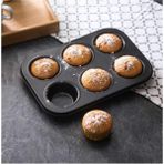 Ramdet 6 Bölmeli Yanmaz ve Yapışmaz Kek Kapsülü Yapışmaz Mini Tart Kek Kapsülü Muffin Ekler Kalıbı 26-18 cm - Siyah