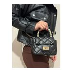 RAMİMSE KOL VE EL ÇANTASI İNCİ SAPLI YUMUŞAK ZİNCİRLİ SİYAH EN:17 CM BOY 14 CM