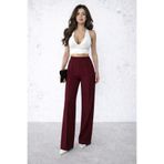 RAMİOR COLLECTION Kadın Bordo Çimalı Modal Kumaş Yüksek Bel Palazzo Pantolon