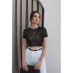 RAMİOR COLLECTION Kadın Siyah Dantel Crop Bluz Şık Yazlık Crop Top