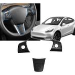 Ramm Tesla Model Y / Model 3 Direksiyon Simidi Dekoratif Kaplama Seti 3lü Set Karbon Görünümlü Mat Siyah