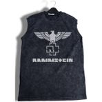 Rammstein Baskılı Yıkamalı Kolsuz Tişört, Unisex Rock Band Temalı Sıfır Kollu Eskitme Atlet - XS - Siyah
