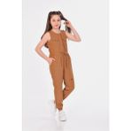 Ramon & Artos Önü Patlı Düğmeli Cepli Kız Çocuk Tulum - Camel - 16 Yaş