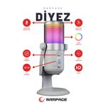 Rampage Diyez Beyaz Rgb Ses Gösterge Mikrofon Oyuncu Mikrofonu Yayıncı Mikrofonu Youtuber Mikrofonu