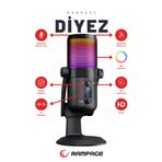 Rampage Diyez Siyah Rgb Ses Gösterge Mikrofon Oyuncu Mikrofonu Yayıncı Mikrofonu Youtuber Mikrofonu