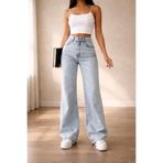 Ramrod Maggy 90's Açık Kar Yıkama Likralı Süper Yüksek Bel Salaş Kadın Jeans Palazzo Pantolon Wide Leg