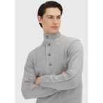 Ramsey Açık Gri Yarım Balıkçı Yaka Düz Örgü Kaşmir Karışımlı Triko Kazak - 3XL