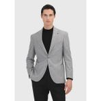 Ramsey Gri Çizgili Slim Fit Erkek Ceket Yün Karışımlı Dokuma Modern Stil Cepli - 50