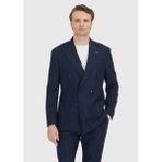 Ramsey Lacivert Çizgili Yün Karışımlı Ceket Erkek Slim Fit Normal Yaka Cepli Modern Stil - 58
