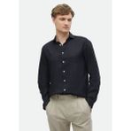 Ramsey Siyah Düz Casual Fit Dokuma Casual %100 Keten Gömlek - 44