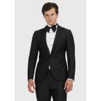 Ramsey Siyah Düz Slim Fit Kruvaze Yaka Dokuma Smokin Takım Elbise - 6 Drop - 50