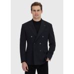 Ramsey Slim Fit Yün Karışımlı Ceket Erkek Siyah Desenli Modern Stil Normal Yaka Cepli - 48