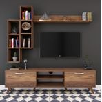 Rani A9 Duvar Raflı Tv Ünitesi Kitaplıklı Tv Sehpası Duvara Monte Raflı Modern Ayaklı 180 Cm Minyatür Ceviz M16