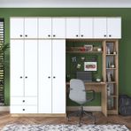 Rani BA122 Geniş Gardırop Açık Raflı Elbise Dolabı + Çalışma Masası + Kitaplık Sepet Ceviz - Beyaz 216 x 240 cm