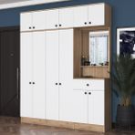 Rani EA142 Çekmeceli Aynalı Portmanto Vestiyer Ceviz - Beyaz 226,4 cm Geniş Depolama Alanı - Sepet Ceviz - Beyaz