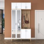 Rani EA153 Modern Portmanto 8 Kapaklı Aynalı Raflı Askılı Ayakkabılık Vestiyer Sepet Ceviz - Beyaz