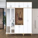 Rani EA155 Modern Portmanto 12 Kapaklı Aynalı Raflı Askılı Ayakkabılık Vestiyer Sepet Ceviz - Beyaz
