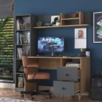 Rani HA115 Çekmeceli Kitaplıklı Çalışma Ofis Bilgisayar Masası Sepet Ceviz - Antrasit - 120 x 50 x 74 cm