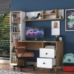 Rani HA115 Çekmeceli Kitaplıklı Çalışma Ofis Bilgisayar Masası Sepet Ceviz - Beyaz - 120 x 50 x 74 cm