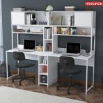Rani HA129 Iki Kişilik Çok Raflı 2 Kapaklı Çalışma Ofis Bilgisayar Masası Beyaz - 210 x 170,5 x 50