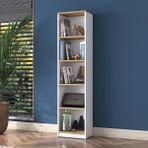Rani HC111 Kitaplık 5 Raflı Çalışma Odası Kütüphane Modern Duvar Rafı Beyaz - Sepet Ceviz - Beyaz - Ceviz