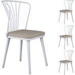 Rani JB104 Metal Sandalye 4'lü Mutfak Yemek Masası Sandalyesi Beyaz - Bej - Beyaz - Krem