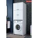 Rani Mobilya Rani KD114 Çamaşır Makinesi Dolabı 4 Kapaklı 5 Raflı Banyo Dolabı Beyaz