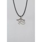 Ra'nın Gözü - Horus'un Gözü Siyah Deri İp Kolye - Antik Gümüş Kaplama - Kadın Erkek - 60 Cm