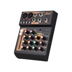 Rankomu Mixero Taşınabilir 4 Kanallı DJ Mikser Konsolu, USB, BT, 48V Phantom Power, 3-Band EQ, Canlı Performanslar ve Stüdyo Partileri için Geri Döngü Düğmesi