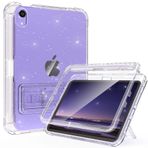 Rantice iPad Mini 6 2021 için Kılıf, Kadın Kız Çocuklar için Kalem Tutuculu ve Destek Stantlı iPad Mini Mini Mini 6. Nesil 8.3 inç (Şeffaf+Parıltılı) için İnce Darbeye Dayanıklı Şeffaf Kılıf