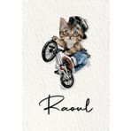 Raoul: Cahier personnalisé avec prénom Raoul | Cadeau d'anniversaire pour enfant, garçon, homme, copain ... | Chat à bicyclette | 110 pages lignée, Petit Format 6x9 pouces (15,24 x 22,86 cm)