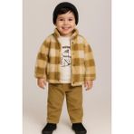 Rapapa Bebek Erkek Peluş Ekose Mont & Kadife Pantolon 2’li Takım – 10702 - - 18 - 24 Ay - Vizon