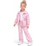 Rapapa Kız Çocuk Gabardin 3 Parça Pembe Ceketli Takım – Nakış Detaylı Ceket, Basic Body ve Pantolon Set 9920 - 3 - 4 Yaş