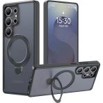 Raptic Galaxy S25 Için Manyetik Stand, Magsafe Ile Uyumlu, [Askeri Sınıf Düşme Testi] Darbeye Dayanıklı Koruyucu Parmak İzi Önleyici İnce Mat Kılıf, Siyah/Şeffaf
