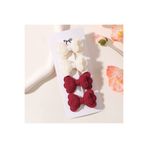 Rapunzel Accessories 4 lü Fiyonk Kalpli Klips Dolgulu Bebek Çocuk Toka Seti - Bordo Beyaz Toka