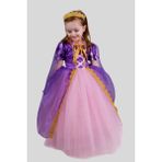 Rapunzel Uzun Kız Çocuk Kostüm - Mor - 6 - 7 Yaş