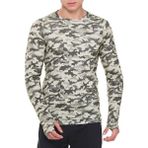 Raru Haki Uzun Kollu T-Shirt Erkek Slim Fit Dijital Kamuflaj Desenli Polyester