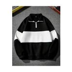 RASCHA Unisex Siyah Parçalı Renk Oversize Parçalı Polo Yaka Fermuarlı Sweatshirt