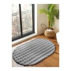 Raschel Carpet Açık Gri Yumuşak Bubble Kaymaz Özel Taban Oval Peluş Halı Yolluk, 150 x 290