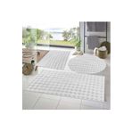 Raschel Carpet Balat Halı 3'lü Kaymaz Taban Bubble Peluş Banyo Paspası Beyaz 50x50(YUVARLAK)-50x50 Ve 50x70