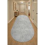 Raschel Carpet Bohem Oval Açık Gri Emboss Premium Seri Yeni Nesil Kaymaz Taban Jel Taban Halı Yolluk Antre Hol