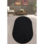 Raschel Carpet Elips Yumuşak Kaymaz Taban Siyah Peluş Halı Yolluk, 50 x 80